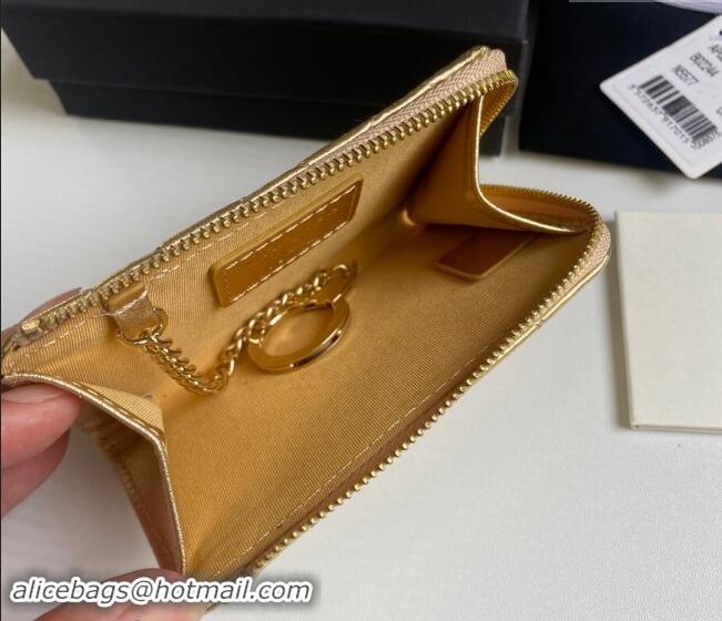 Super Quality Chanel Metallic Calfskin Zip Card Holder Wallet AP0221 Gold 2024