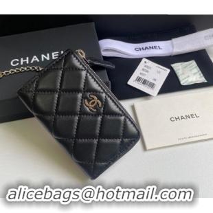 Cheap Design Chanel Lambskin Zip Card Holder Wallet AP0221 Black/Silver 2024