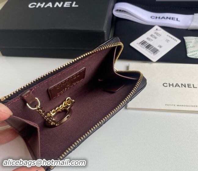 Good Taste Chanel Lambskin Zip Card Holder Wallet AP0221 Black/Gold 2024