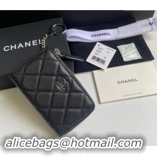 Low Price Chanel Grained Calfskin Zip Card Holder Wallet AP0221 Black/Silver 2024