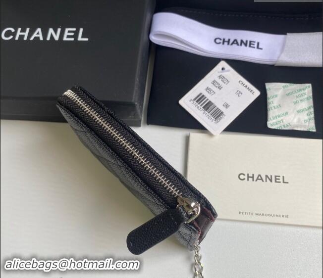 Low Price Chanel Grained Calfskin Zip Card Holder Wallet AP0221 Black/Silver 2024