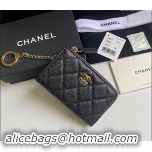 Super Quality Chanel Grained Calfskin Zip Card Holder Wallet AP0221 Black/Gold 2024