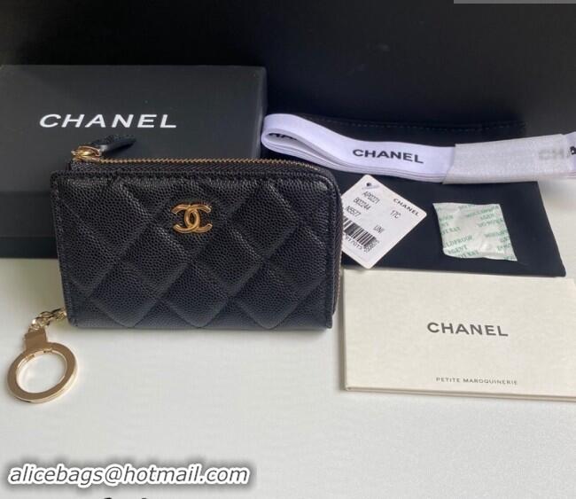 Super Quality Chanel Grained Calfskin Zip Card Holder Wallet AP0221 Black/Gold 2024