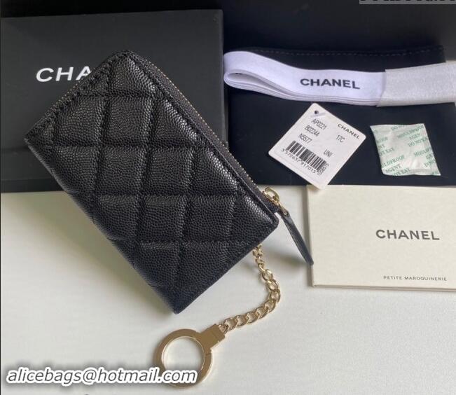 Super Quality Chanel Grained Calfskin Zip Card Holder Wallet AP0221 Black/Gold 2024