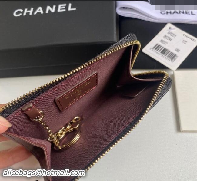 Super Quality Chanel Grained Calfskin Zip Card Holder Wallet AP0221 Black/Gold 2024