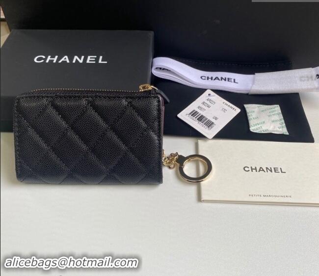 Super Quality Chanel Grained Calfskin Zip Card Holder Wallet AP0221 Black/Gold 2024