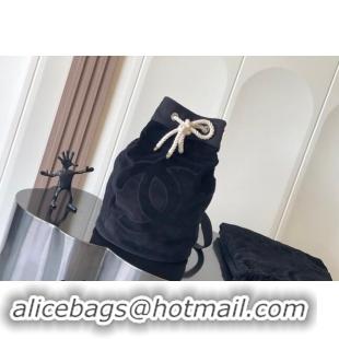 Hot Sell Cheap Chanel Beach Cotton Bucket Bag & Blanket Set 7049 Black 2024