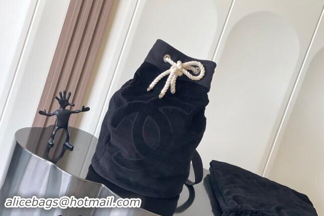 Hot Sell Cheap Chanel Beach Cotton Bucket Bag & Blanket Set 7049 Black 2024