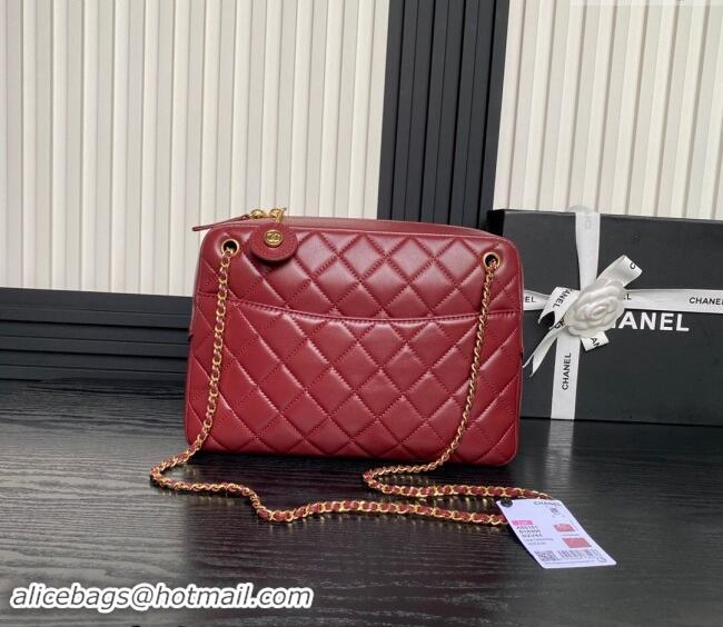 Promotional Chanel Shiny Lambskin Medium Camera Case bag AS5187 Burgundy 2024