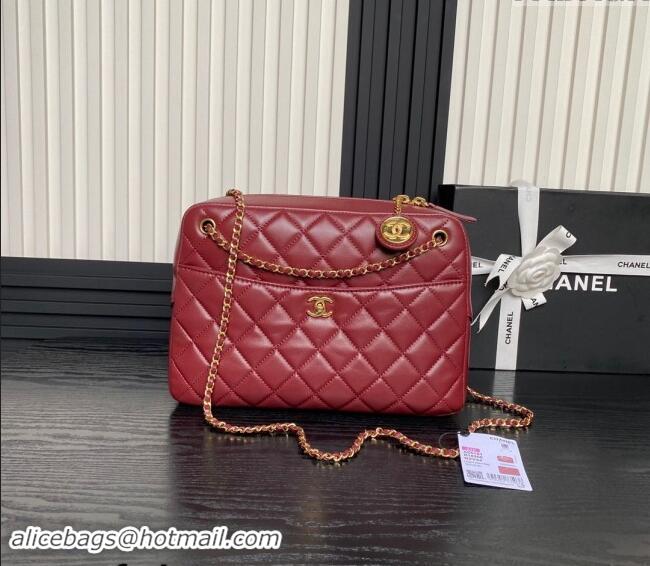 Promotional Chanel Shiny Lambskin Medium Camera Case bag AS5187 Burgundy 2024