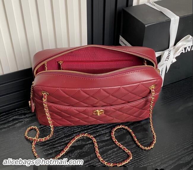 Promotional Chanel Shiny Lambskin Medium Camera Case bag AS5187 Burgundy 2024