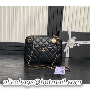 Discount Chanel Shiny Lambskin Medium Camera Case bag AS5187 Black 2024