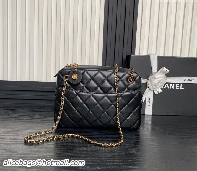 Discount Chanel Shiny Lambskin Medium Camera Case bag AS5187 Black 2024