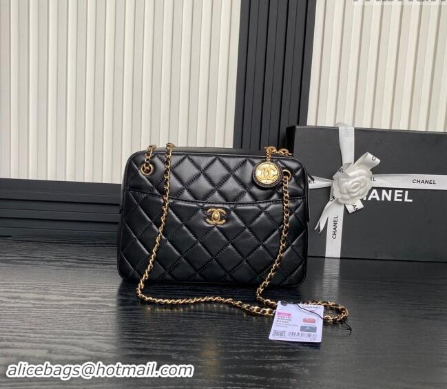 Discount Chanel Shiny Lambskin Medium Camera Case bag AS5187 Black 2024