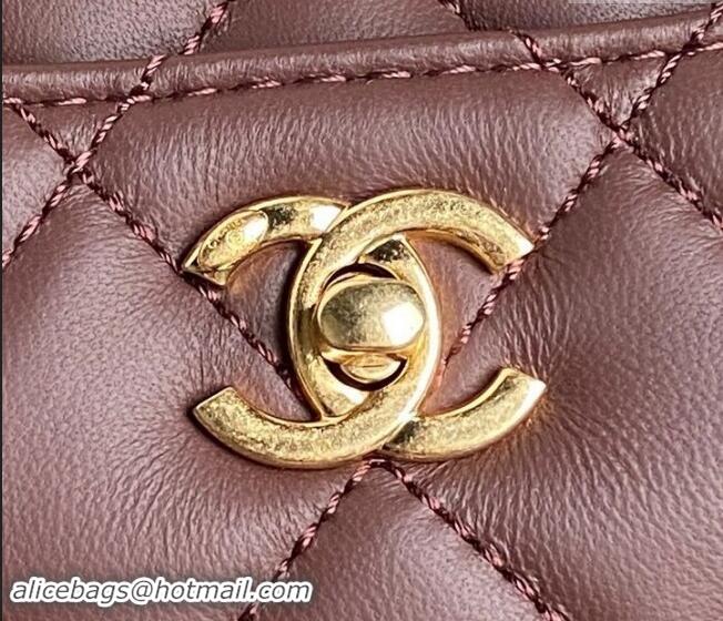 Top Grade Chanel Shiny Lambskin Medium Camera Case bag AS5187 Dark Brown 2024