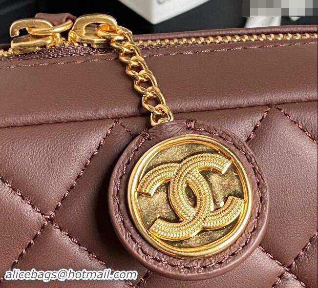 Top Grade Chanel Shiny Lambskin Medium Camera Case bag AS5187 Dark Brown 2024