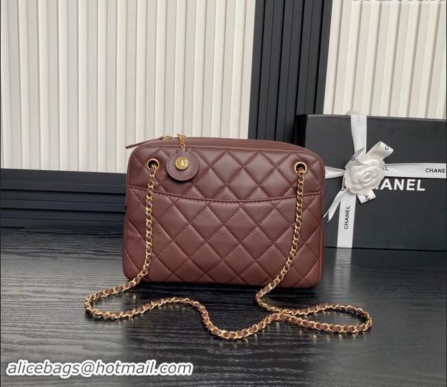 Top Grade Chanel Shiny Lambskin Medium Camera Case bag AS5187 Dark Brown 2024