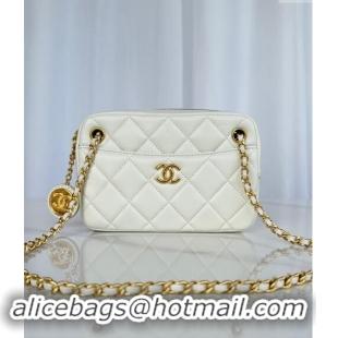 Good Product Chanel Shiny Lambskin Mini Camera Case bag AS5190 White 2024