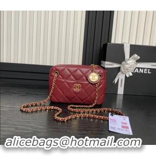 Luxury Cheap Chanel Shiny Lambskin Mini Camera Case bag AS5190 Burgundy 2024