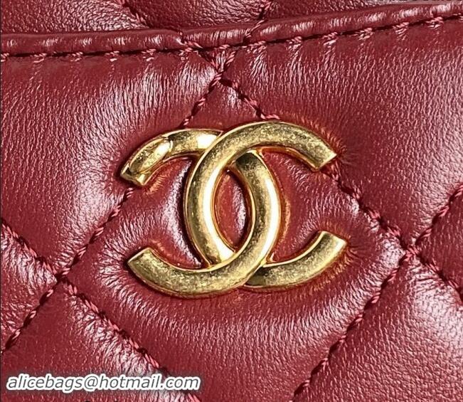 Luxury Cheap Chanel Shiny Lambskin Mini Camera Case bag AS5190 Burgundy 2024