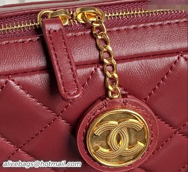 Luxury Cheap Chanel Shiny Lambskin Mini Camera Case bag AS5190 Burgundy 2024