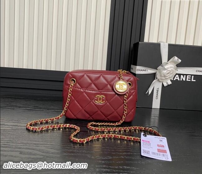 Luxury Cheap Chanel Shiny Lambskin Mini Camera Case bag AS5190 Burgundy 2024