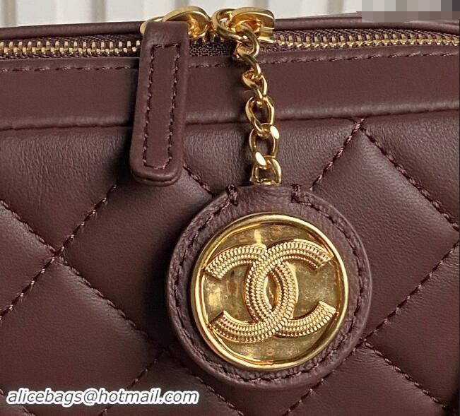 Grade Quality Chanel Shiny Lambskin Mini Camera Case bag AS5190 Dark Brown 2024