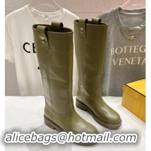 Shop Cheap Fendi Filo High Boots 3.5cm in Calf Leather Green 930082