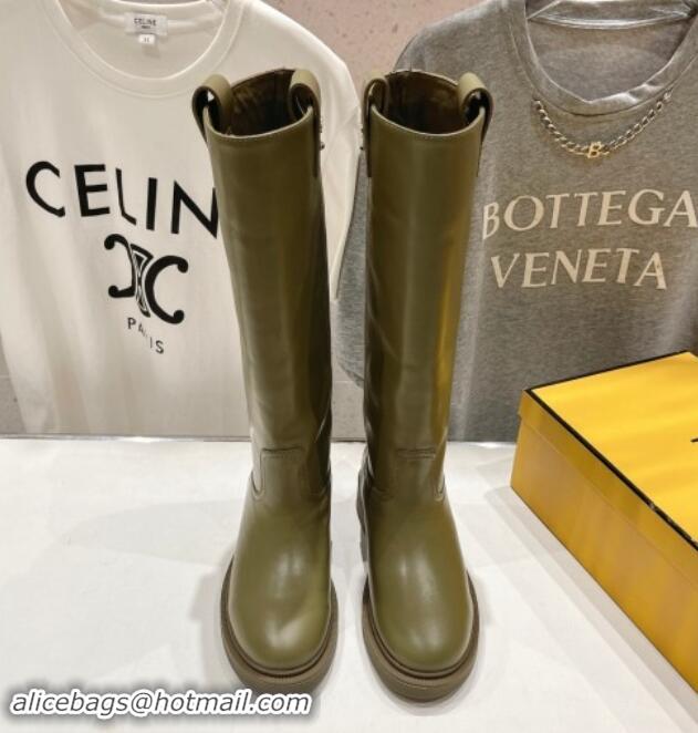 Shop Cheap Fendi Filo High Boots 3.5cm in Calf Leather Green 930082