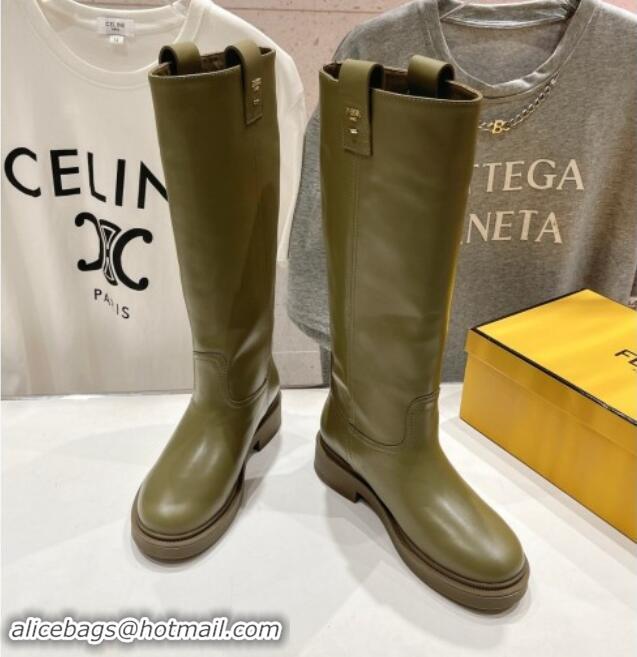 Shop Cheap Fendi Filo High Boots 3.5cm in Calf Leather Green 930082