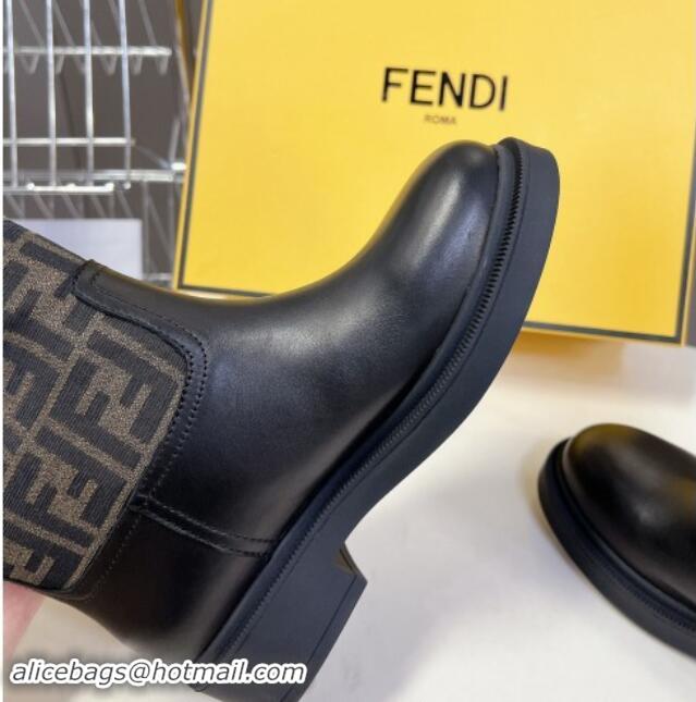 Popular Style Fendi Filo High Boots 3.5cm in FF fabric and Leather Black/Brown 930083