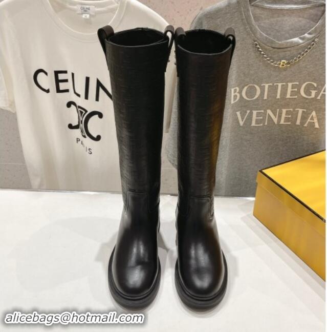 Shop Duplicate Fendi Filo High Boots 3.5cm in FF fabric and Leather Black 930085