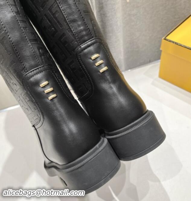 Shop Duplicate Fendi Filo High Boots 3.5cm in FF fabric and Leather Black 930085