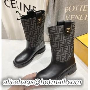 Stylish Fendi Filo Medium Boots 3.5cm in FF fabric and Leather Grey 930088