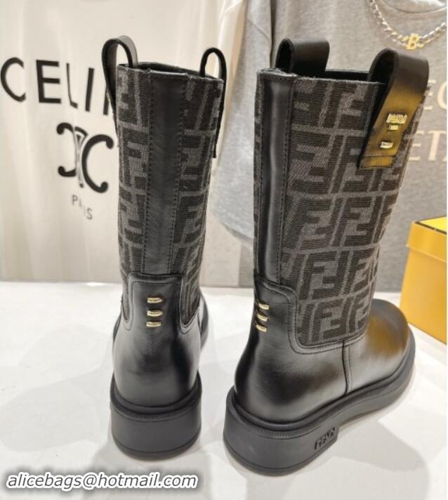 Stylish Fendi Filo Medium Boots 3.5cm in FF fabric and Leather Grey 930088