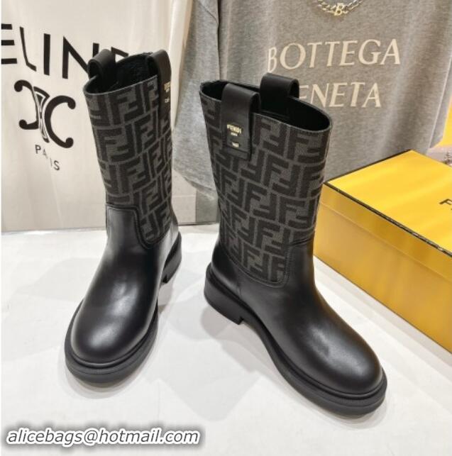 Stylish Fendi Filo Medium Boots 3.5cm in FF fabric and Leather Grey 930088