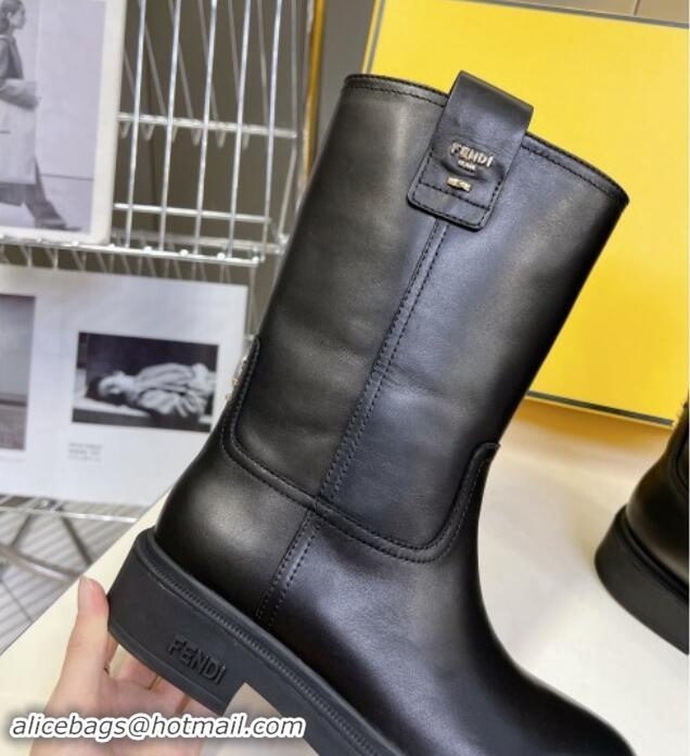 Good Product Fendi Filo Medium Boots 3.5cm in Calf Leather Black 930089