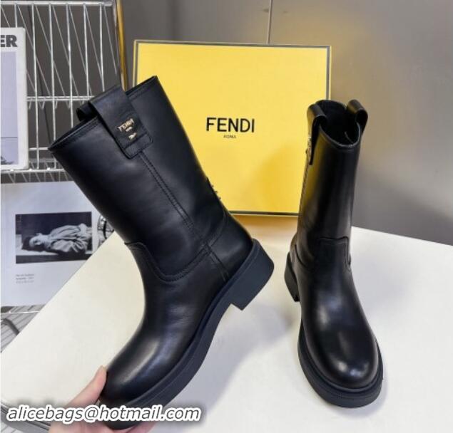 Good Product Fendi Filo Medium Boots 3.5cm in Calf Leather Black 930089