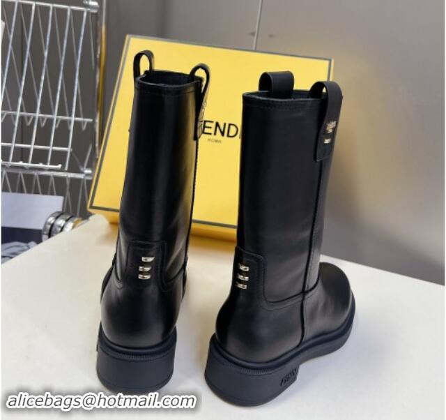 Good Product Fendi Filo Medium Boots 3.5cm in Calf Leather Black 930089