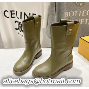 Pretty Style Fendi Filo Medium Boots 3.5cm in Calf Leather Green 930090