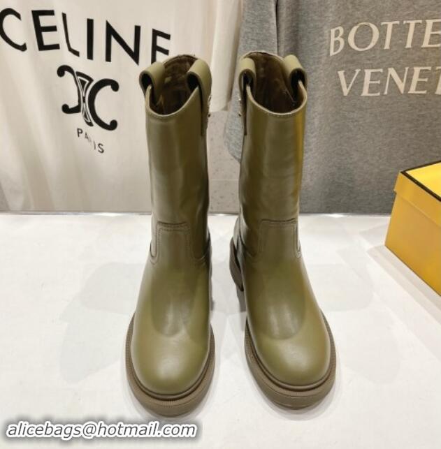 Pretty Style Fendi Filo Medium Boots 3.5cm in Calf Leather Green 930090