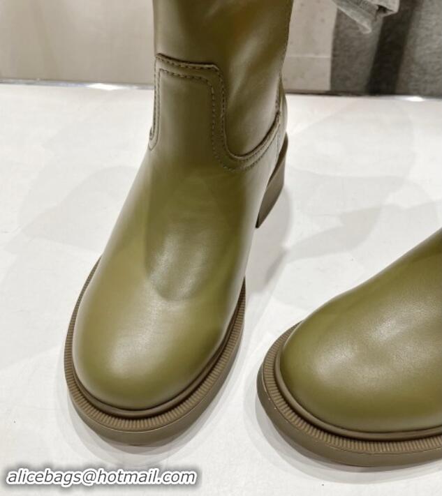 Pretty Style Fendi Filo Medium Boots 3.5cm in Calf Leather Green 930090