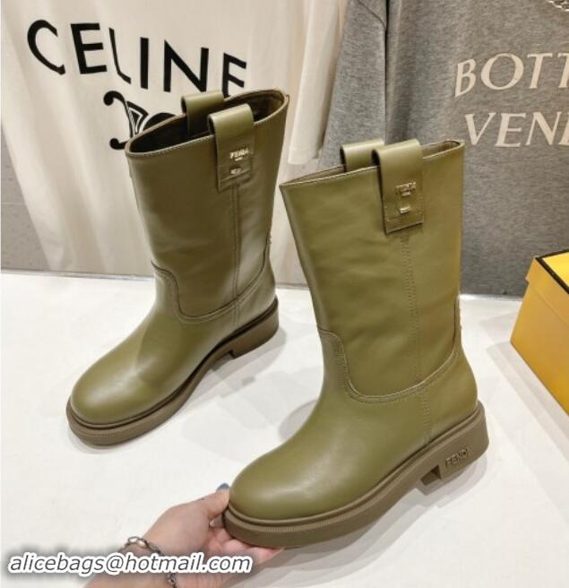 Pretty Style Fendi Filo Medium Boots 3.5cm in Calf Leather Green 930090