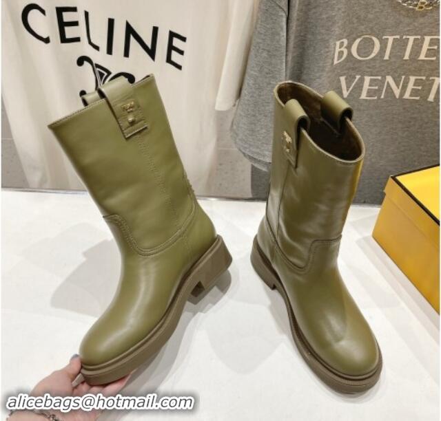 Pretty Style Fendi Filo Medium Boots 3.5cm in Calf Leather Green 930090