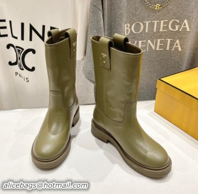 Pretty Style Fendi Filo Medium Boots 3.5cm in Calf Leather Green 930090