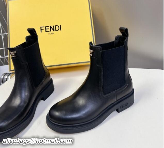 Stylish Fendi Filo Biker Ankle Boots 3.5cm in Black Calf Leather 930091