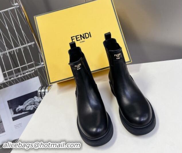 Stylish Fendi Filo Biker Ankle Boots 3.5cm in Black Calf Leather 930091