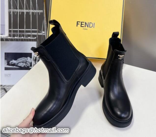 Stylish Fendi Filo Biker Ankle Boots 3.5cm in Black Calf Leather 930091