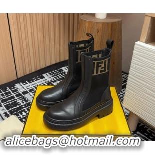 Charming Fendi Domino Platform Ankle Short Boots in Leather and Knit Black 930106