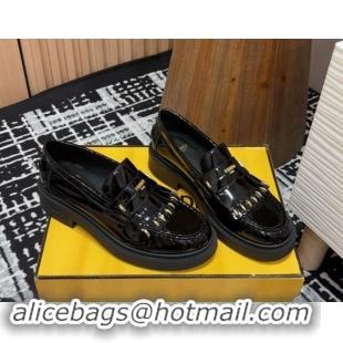 Classic Hot Fendi Filo Platform Loafers 4cm in Shiny Leather with Tassel Black 930113